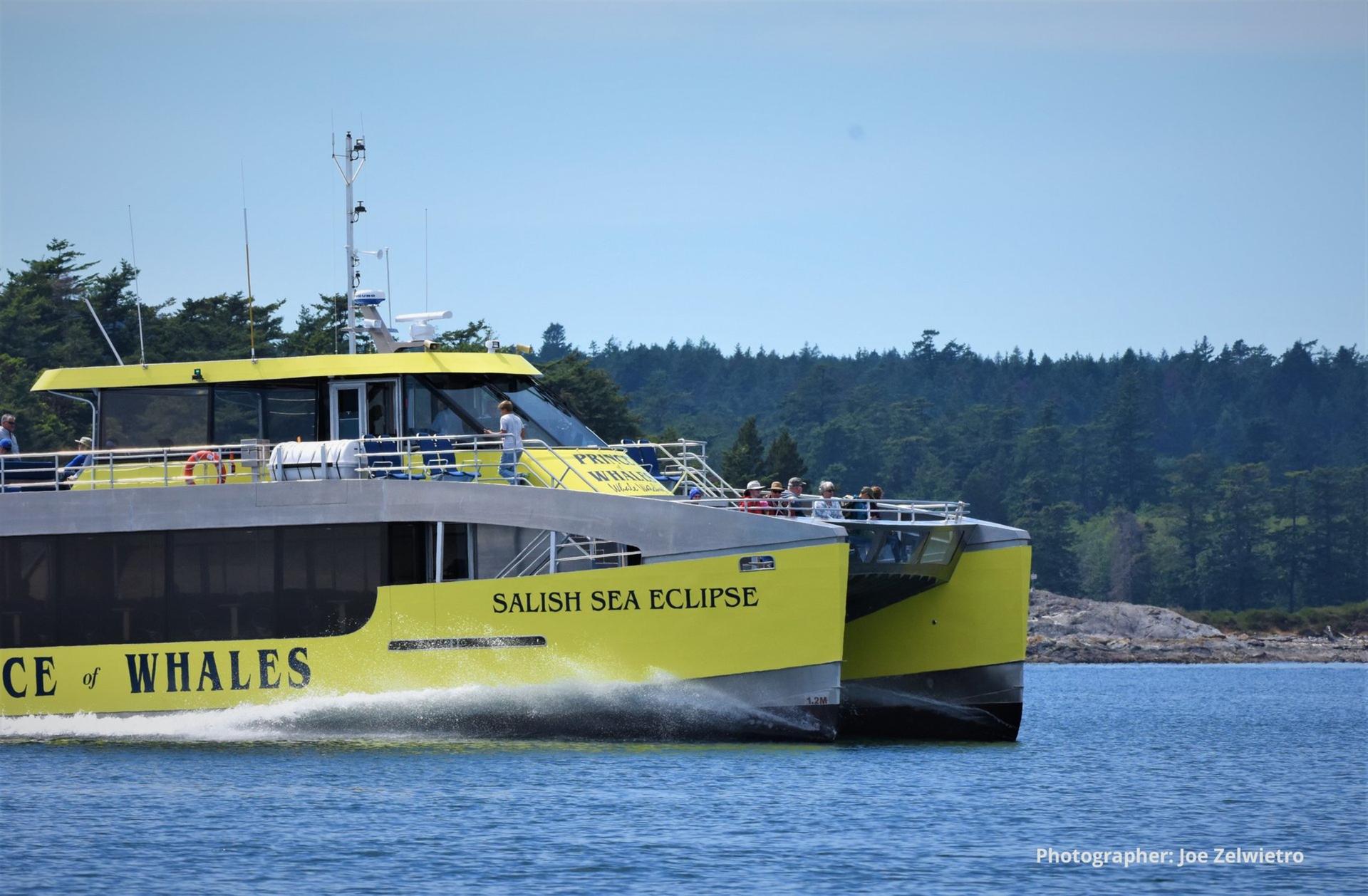 Luxurious catamaran Salish Sea Eclipse cuts through the water