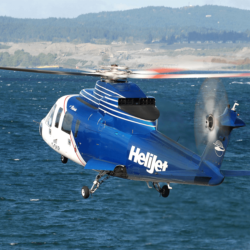 Helijet Helicopter in the Air Arriving in Victoria Helijet Helicopter in the Air Arriving in Victoria